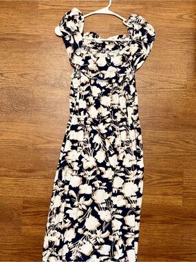 LOFT Outlet Navy Floral Midi Dress Size Large